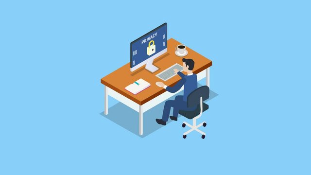Businessman configuring privacy setting on computer