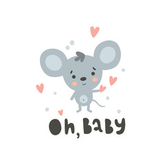 vector illustration of cute mouse and text