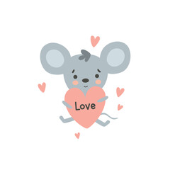 vector illustration of cute mouse and heart