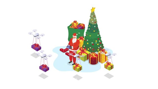 Santa claus using drones to deliver presents