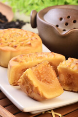 Pineapple custard moon cake on the plate 