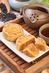 Pineapple custard moon cake on the plate 