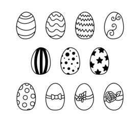 Hand drawn Easter eggs doodle set. ornament holidays design isolated on white background. Egg ornament sketch