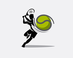 silhouette tennis player shoot ball logo template illustration - obrazy, fototapety, plakaty