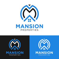 Letter Initial Monogram M or MM for Mansion Logo Design Template. Suitable for Real Estate Realty Realtor Properties Mortgage Construction Development Management Agent Logo Design.