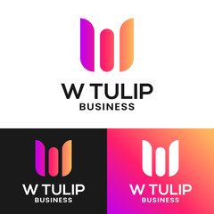 Simple Letter Initial W Tulip Flower for Beauty Fashion Florist Technology Shop Brand Business Company in Simple Minimal Flat Style Logo Design Template.