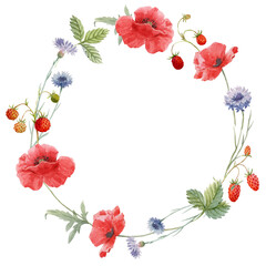 Beautiful stock illustration with hand drawn watercolor gentle floral wreath.