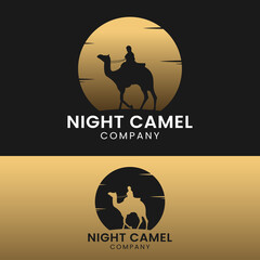 People Riding on Camel and Golden Moon Logo Design Template. Suitable for General Transportation Travel Tourism Company Studio Business Brand Logo Design.