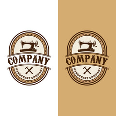 Sewing Handcrafting Emblem Badge Stamp Label for Tailor Artisan Handyman Craftsman Workman Master Merchant Business Brand Company Shop in Vintage Retro Hipster Old Style Logo Design Template.