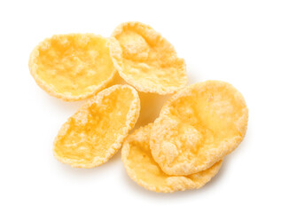 Delicious corn flakes on white background