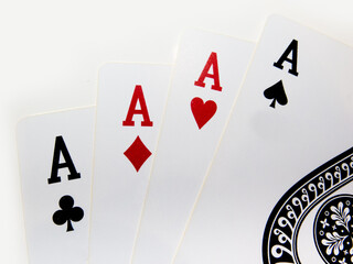 Close-up of playing cards on white background. Isolated on white of poker games.