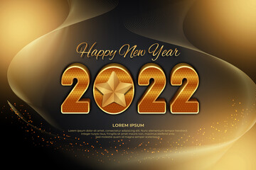 Happy new year 2022 editable text effect with black gold backround style