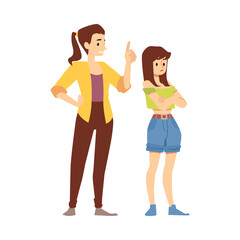 Conflict relationship in family-angry mother talk with disobedient daughter teen