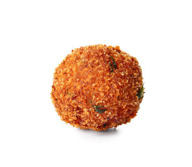 Tasty cod cutlet on white background