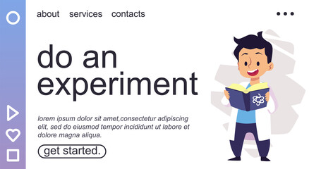 Experimental and exact sciences for kids landing page, flat vector illustration.
