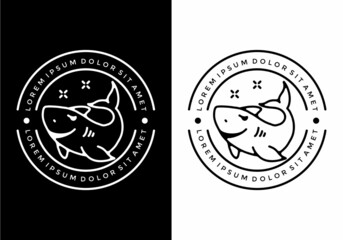 Black and white line art illustration of shark