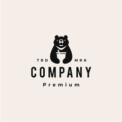 moon black bear drink vietnam hipster vintage logo vector icon illustration