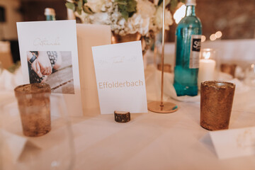 Tischdekoration Hochzeit Location Menükarte