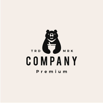 moon black bear drink vietnam hipster vintage logo vector icon illustration