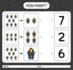 How many counting game with house. worksheet for preschool kids, kids activity sheet