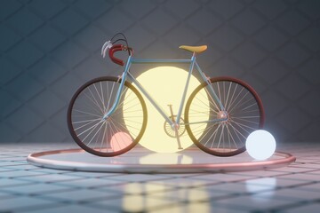 Fototapeta premium Blue racing bicycle, 3d illustration, 3d rendering