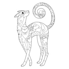 Contour linear illustration for coloring book with decorative domestic cat. Beautiful animal,  anti stress picture. Line art design for adult or kids  in zen-tangle style, tattoo and coloring page.