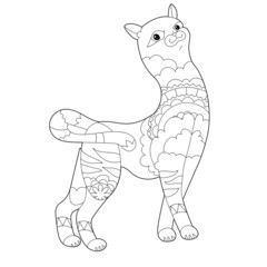 Contour linear illustration for coloring book with decorative domestic cat. Beautiful animal,  anti stress picture. Line art design for adult or kids  in zen-tangle style, tattoo and coloring page.
