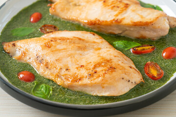 grilled chicken steak with pesto sauce