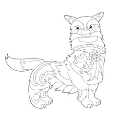 Contour linear illustration for coloring book with decorative domestic dog. Beautiful animal,  anti stress picture. Line art design for adult or kids  in zen-tangle style, tattoo and coloring page.