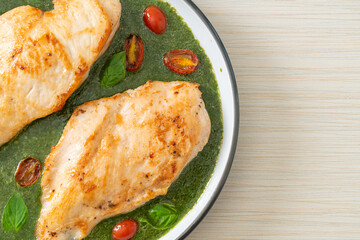 grilled chicken steak with pesto sauce