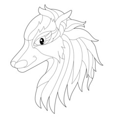 Contour linear illustration for coloring book with decorative dog head. Beautiful pet, animal,  anti stress picture. Line art design for adult or kids  in zen-tangle style, tattoo and coloring page.
