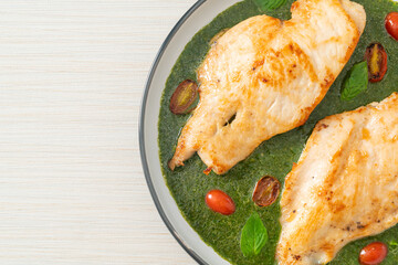 grilled chicken steak with pesto sauce