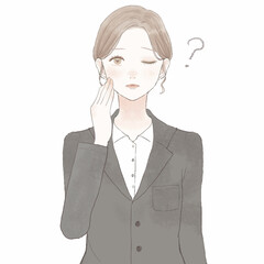 疑問を持っているスーツを着た女性