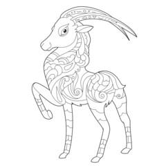 Contour linear illustration for coloring book with decorative gazelle. Beautiful animal,  anti stress picture. Line art design for adult or kids  in zen-tangle style, tattoo and coloring page.