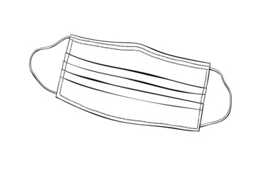 Vector outline medical mask in doodle style. Means of protection against viruses and diseases. Hand drawn black contour isolated on white background