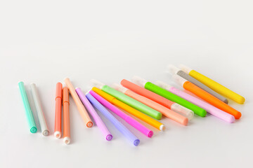 Different felt tip pens on white background