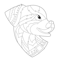Contour linear illustration for coloring book with decorative dog head. Beautiful pet, animal,  anti stress picture. Line art design for adult or kids  in zen-tangle style, tattoo and coloring page.