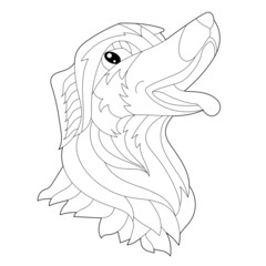 Contour linear illustration for coloring book with decorative dog head. Beautiful pet, animal,  anti stress picture. Line art design for adult or kids  in zen-tangle style, tattoo and coloring page.