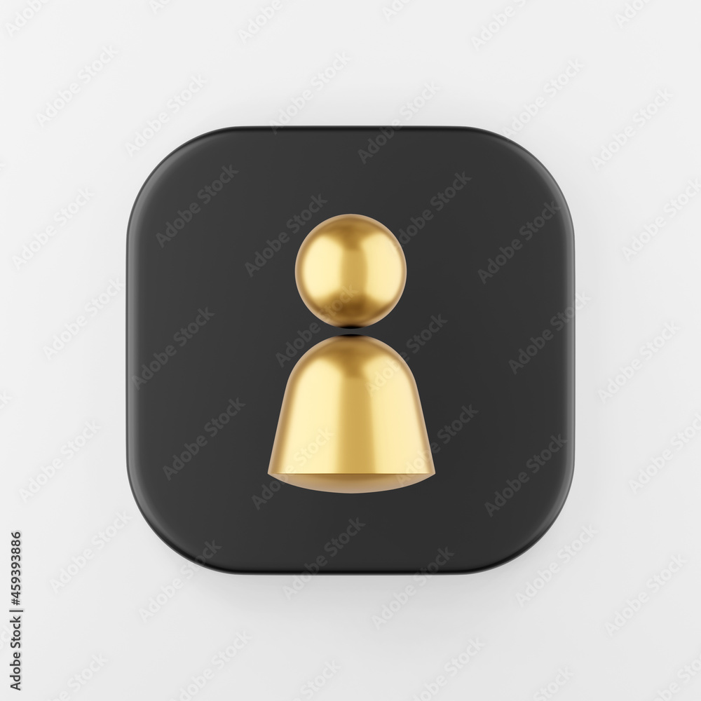 Poster person golden symbol icon. 3d rendering black square key button, interface ui ux element.
