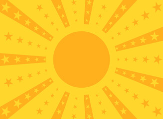 Sunlight horizontal background. orange and yellow color burst background with shining stars.