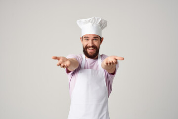 emotional male chef gesturing with hands kitchen professional work