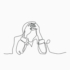 Continuous line drawing of a man in depression. Scalable vector illustration.