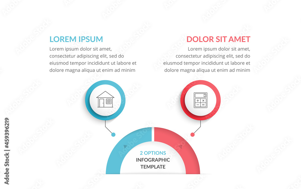 Wall mural infographic template with 2 steps or options with place for your icons and text, workflow, process c