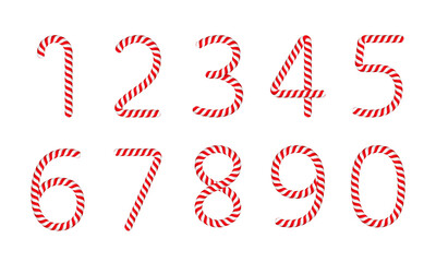 Set of numbers made of candy canes