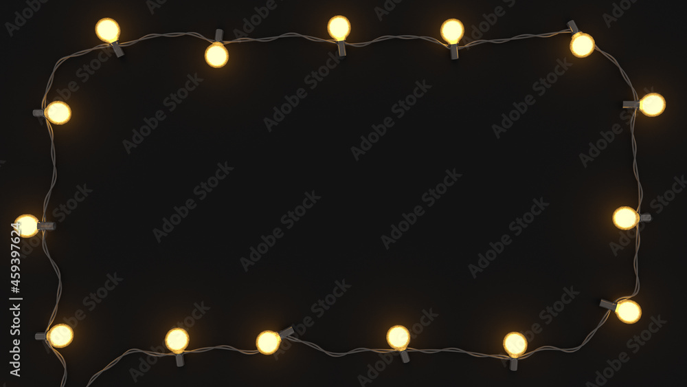 Poster christmas string lights frame 3d render