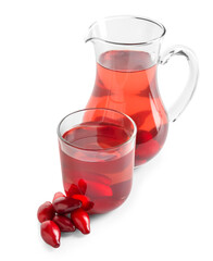 Fresh dogwood drink on white background