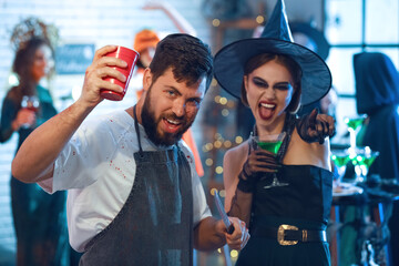 People having fun at Halloween party