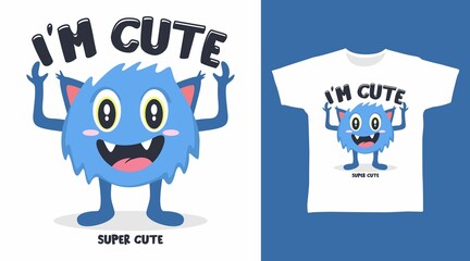 Cute monster for t-shirt design vector concept. © Clushy