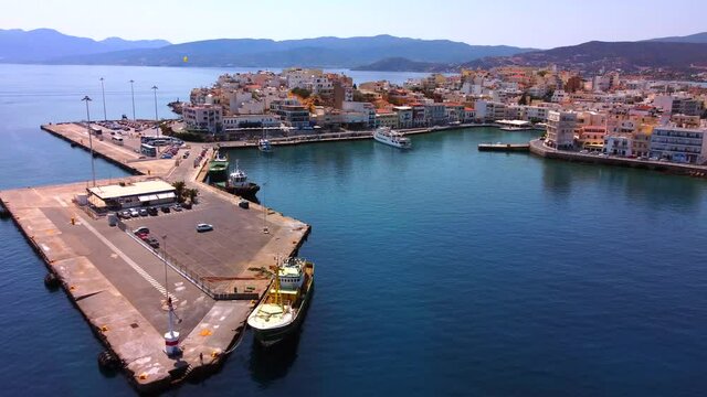 Morning view of Agios Nikolaos. Picturesque town of the island Crete, Greece. Image