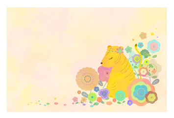 虎年年賀状　大人っぽいデザインでかわいい花畑のシンプルなイラスト　背景あり